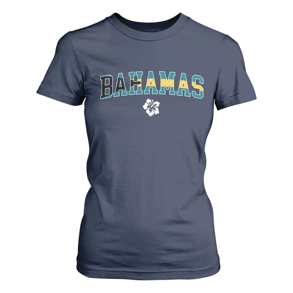 Bahamas Flag T Shirt For Women Caribbean Hibiscus Flower Beach Summer Vacation TS10 Navy Print Your Wear