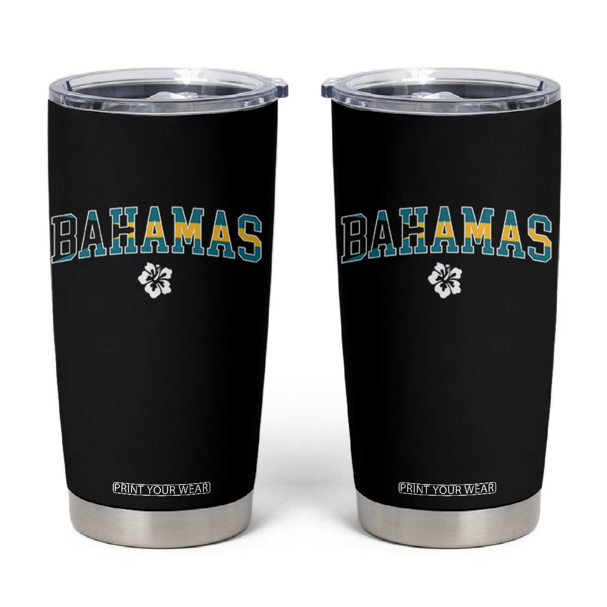 Bahamas Flag Tumbler Cup Caribbean Hibiscus Flower Beach Summer Vacation TS10 Black Print Your Wear