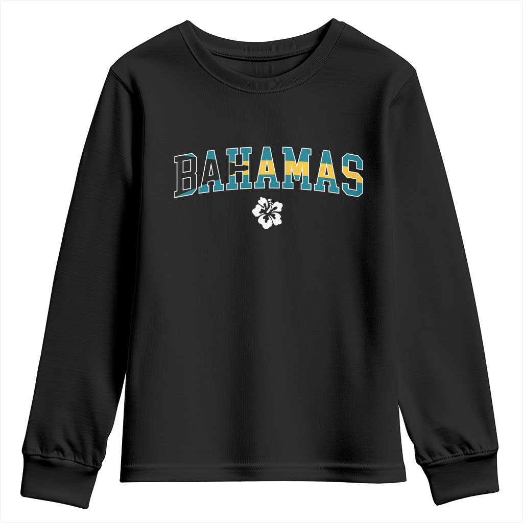 Bahamas Flag Youth Sweatshirt Caribbean Hibiscus Flower Beach Summer Vacation TS10 Black Print Your Wear