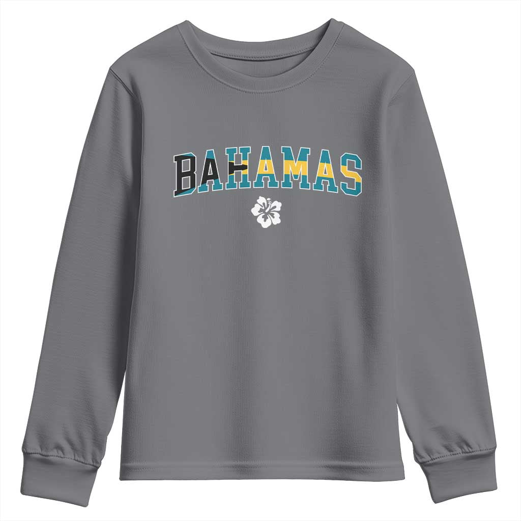 Bahamas Flag Youth Sweatshirt Caribbean Hibiscus Flower Beach Summer Vacation TS10 Charcoal Print Your Wear