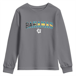 Bahamas Flag Youth Sweatshirt Caribbean Hibiscus Flower Beach Summer Vacation TS10 Charcoal Print Your Wear