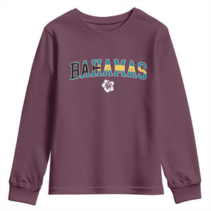 Bahamas Flag Youth Sweatshirt Caribbean Hibiscus Flower Beach Summer Vacation TS10 Maroon Print Your Wear