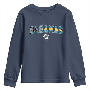 Bahamas Flag Youth Sweatshirt Caribbean Hibiscus Flower Beach Summer Vacation TS10 Navy Print Your Wear