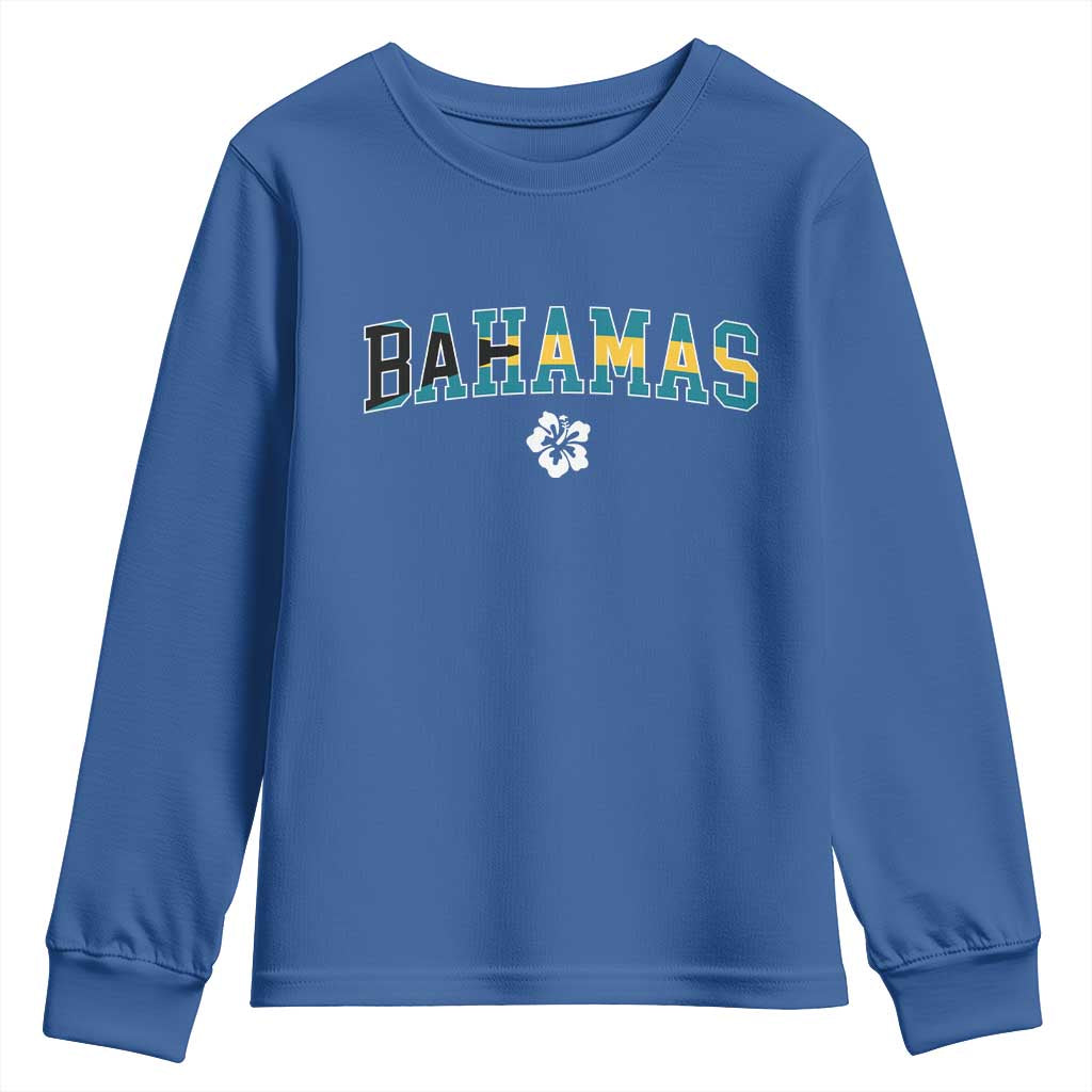 Bahamas Flag Youth Sweatshirt Caribbean Hibiscus Flower Beach Summer Vacation TS10 Royal Blue Print Your Wear