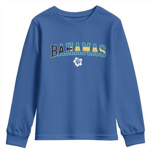 Bahamas Flag Youth Sweatshirt Caribbean Hibiscus Flower Beach Summer Vacation TS10 Royal Blue Print Your Wear