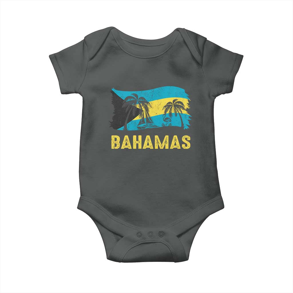 Bahamas Flag Baby Onesie Tropical Island Palm Trees Bahamian Gifts TS10 Dark Heather Print Your Wear