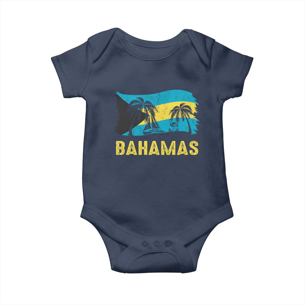Bahamas Flag Baby Onesie Tropical Island Palm Trees Bahamian Gifts TS10 Navy Print Your Wear