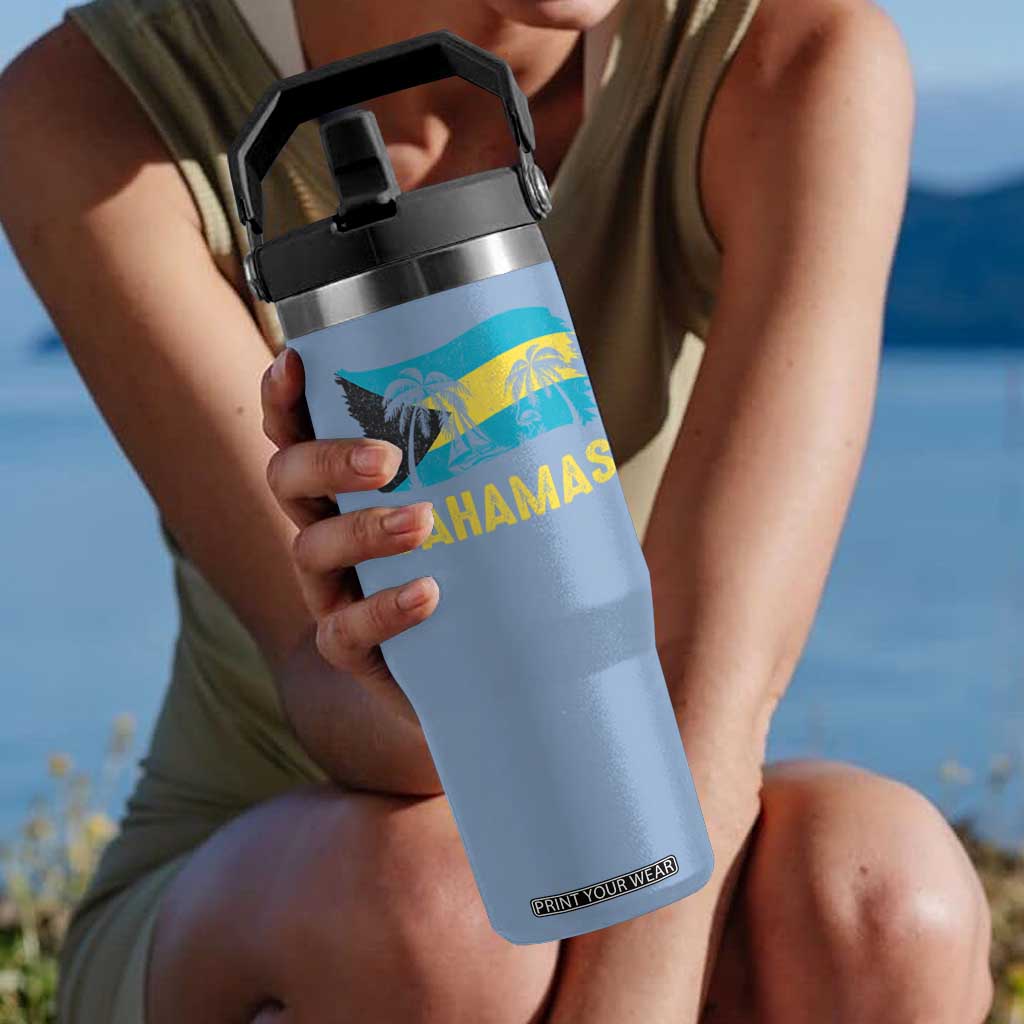 Bahamas Flag Flip Straw Tumbler Tropical Island Palm Trees Bahamian Gifts TS10 One Size: 30 oz Light Blue Print Your Wear
