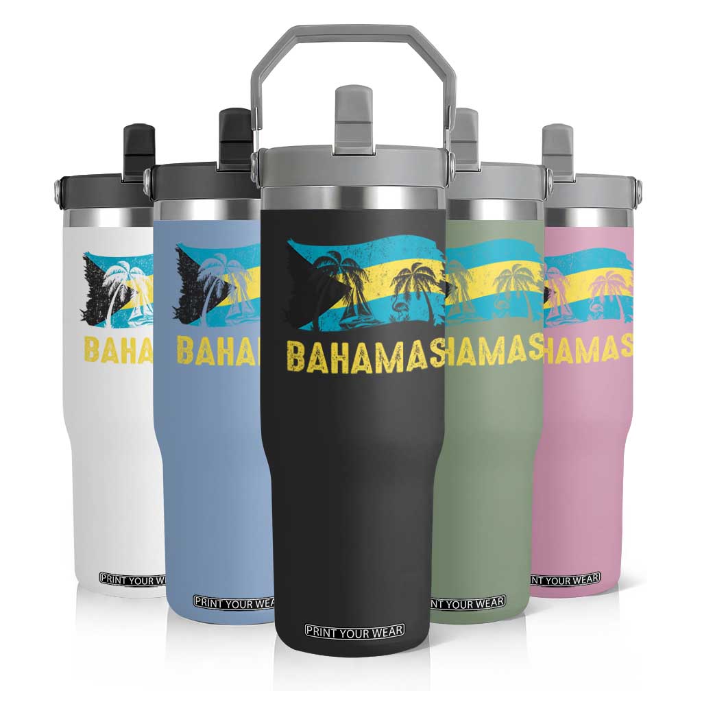 Bahamas Flag Flip Straw Tumbler Tropical Island Palm Trees Bahamian Gifts TS10 Print Your Wear