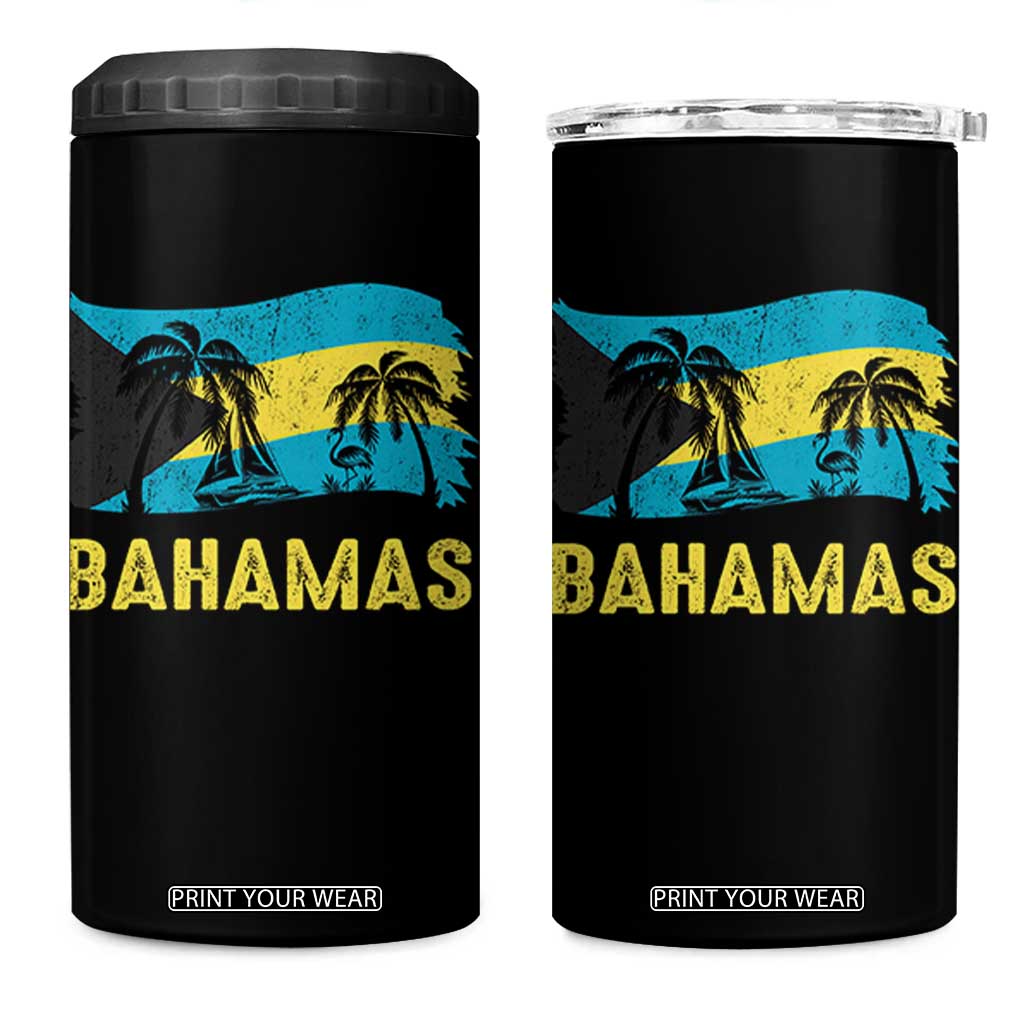 Bahamas Flag 4 in 1 Can Cooler Tumbler Tropical Island Palm Trees Bahamian Gifts TS10 One Size: 16 oz Black Print Your Wear