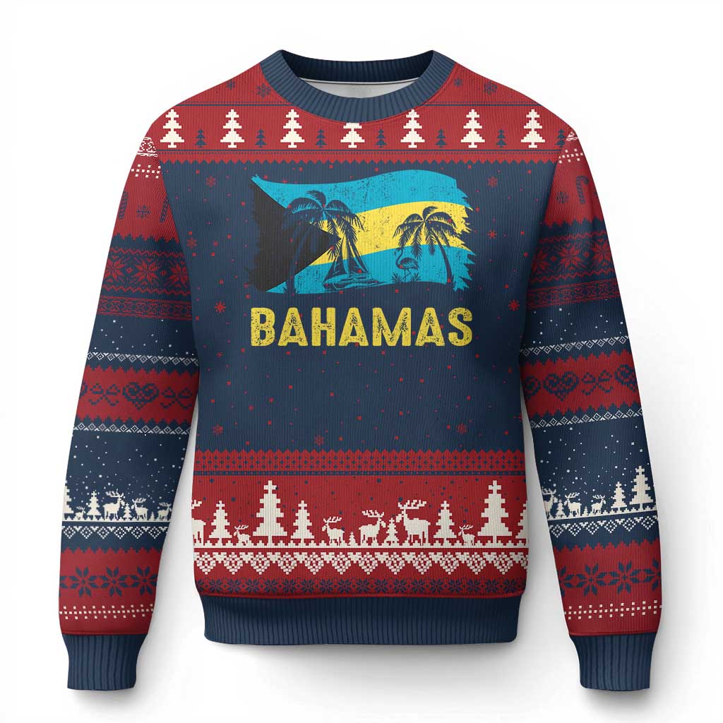 Bahamas Flag Ugly Christmas Sweater Tropical Island Palm Trees Bahamian Gifts TS10 Navy Red Print Your Wear