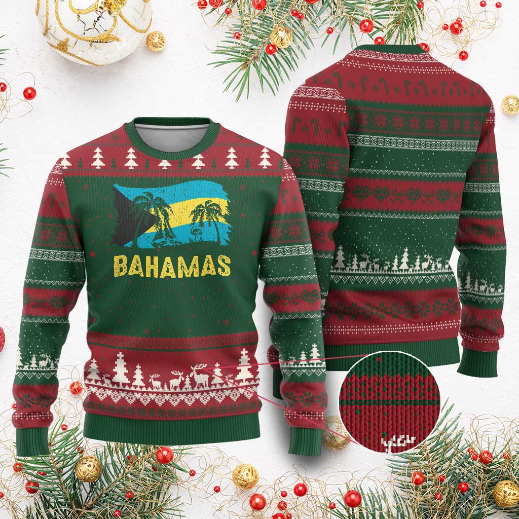 Bahamas Flag Ugly Christmas Sweater Tropical Island Palm Trees Bahamian Gifts TS10 Red Green Print Your Wear