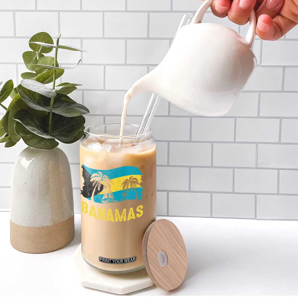 Bahamas Flag Glass Can Tropical Island Palm Trees Bahamian Gifts TS10 Print Your Wear