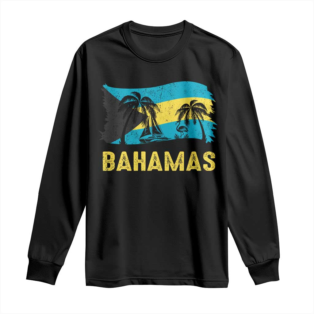 Bahamas Flag Long Sleeve Shirt Tropical Island Palm Trees Bahamian Gifts TS10 Black Print Your Wear
