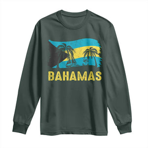Bahamas Flag Long Sleeve Shirt Tropical Island Palm Trees Bahamian Gifts TS10 Dark Forest Green Print Your Wear