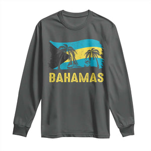 Bahamas Flag Long Sleeve Shirt Tropical Island Palm Trees Bahamian Gifts TS10 Dark Heather Print Your Wear
