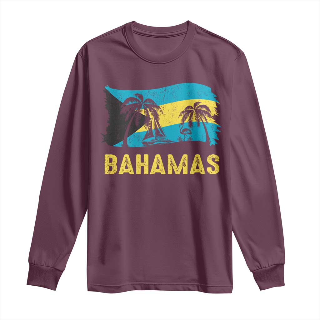 Bahamas Flag Long Sleeve Shirt Tropical Island Palm Trees Bahamian Gifts TS10 Maroon Print Your Wear