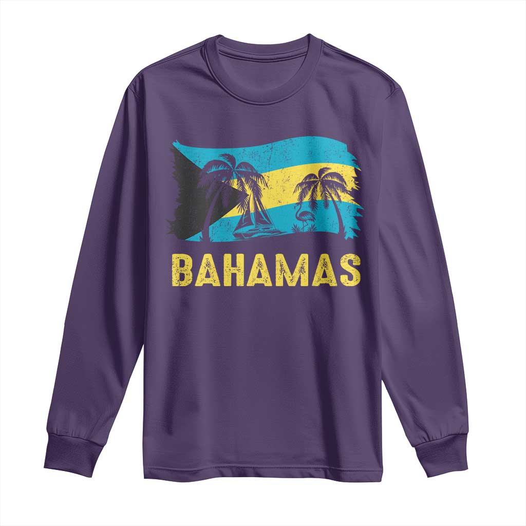 Bahamas Flag Long Sleeve Shirt Tropical Island Palm Trees Bahamian Gifts TS10 Purple Print Your Wear