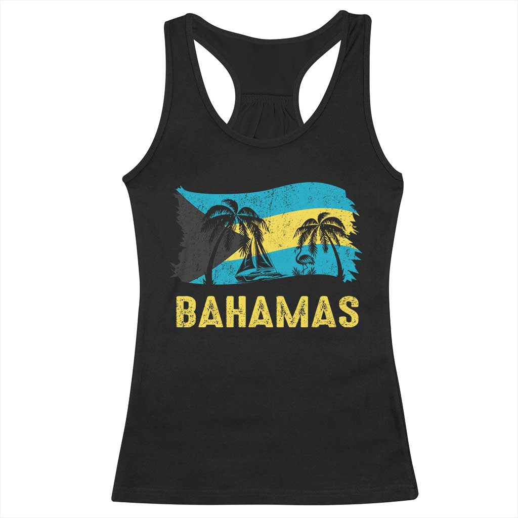 Bahamas Flag Racerback Tank Top Tropical Island Palm Trees Bahamian Gifts TS10 Black Print Your Wear