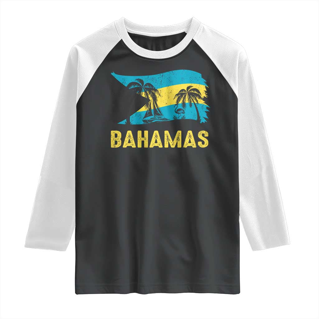 Bahamas Flag Raglan Shirt Tropical Island Palm Trees Bahamian Gifts TS10 Black White Print Your Wear