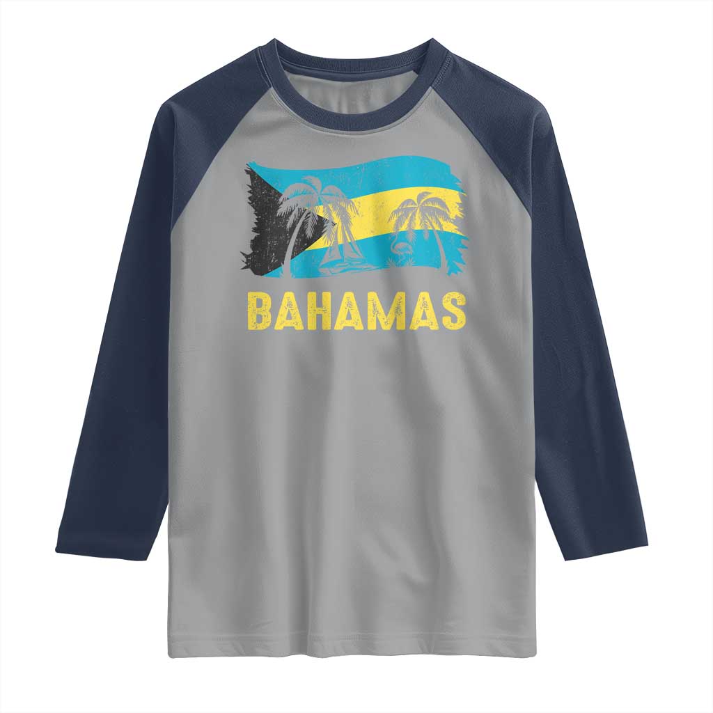 Bahamas Flag Raglan Shirt Tropical Island Palm Trees Bahamian Gifts TS10 Sport Gray Navy Print Your Wear