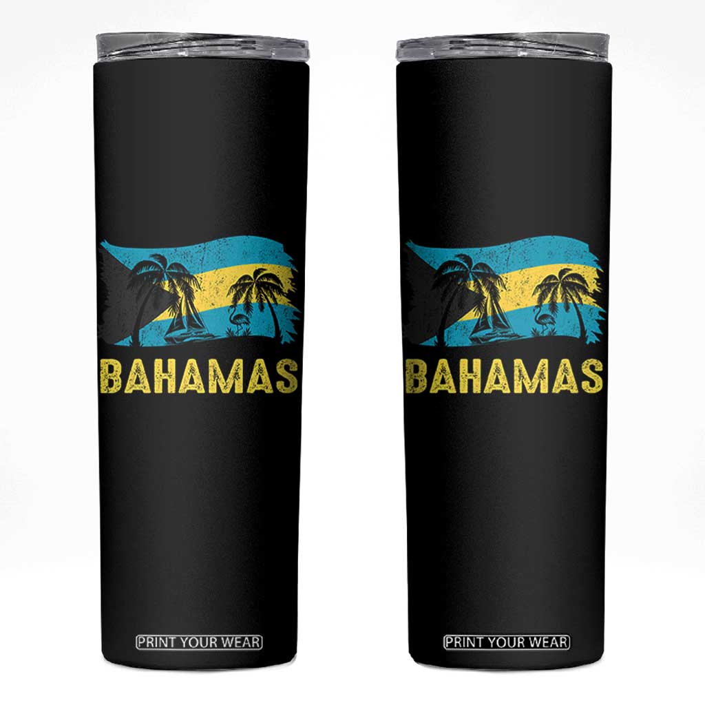 Bahamas Flag Skinny Tumbler Tropical Island Palm Trees Bahamian Gifts TS10 Black Print Your Wear