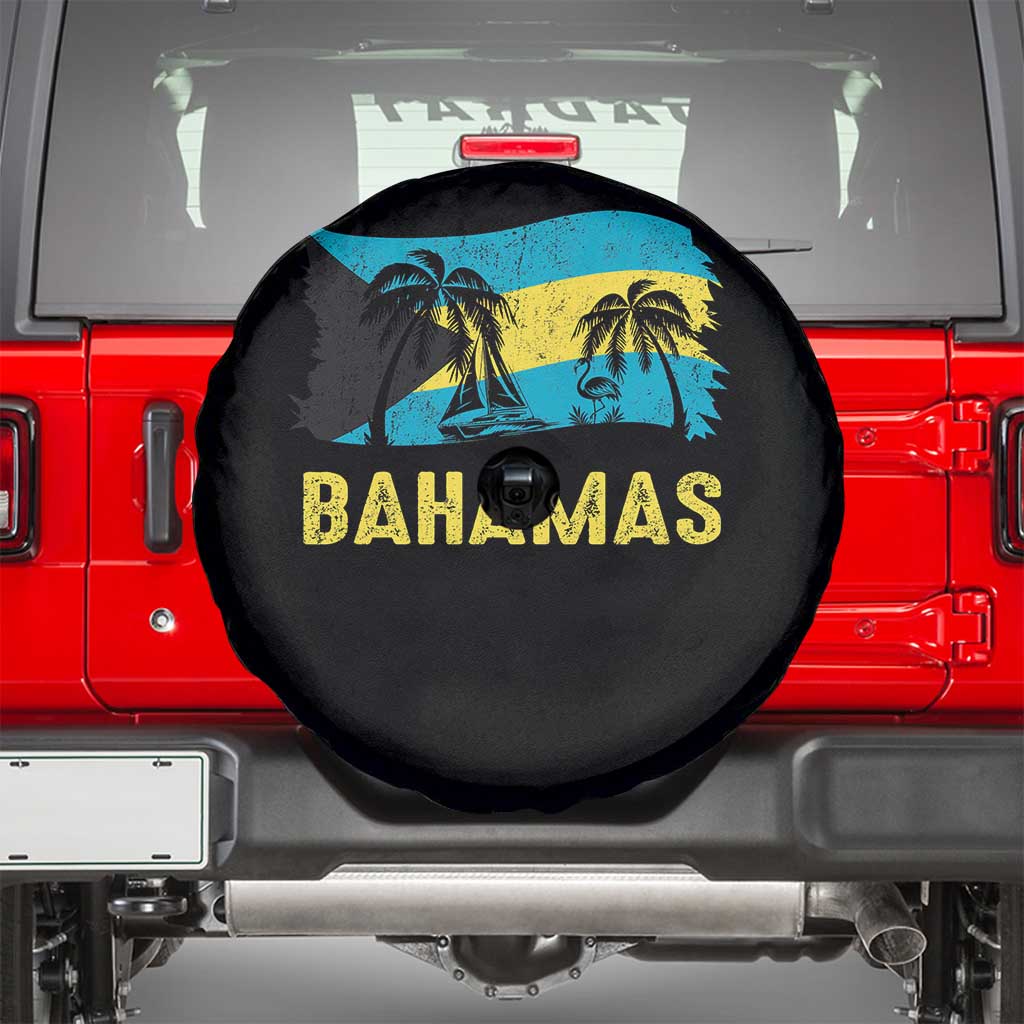 Bahamas Flag Spare Tire Cover Tropical Island Palm Trees Bahamian Gifts TS10 Black Print Your Wear