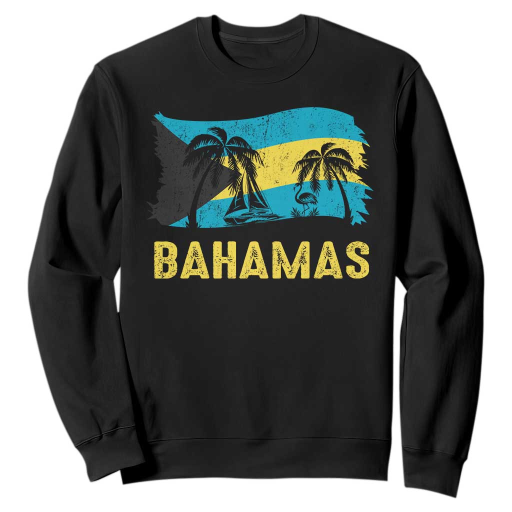 Bahamas Flag Sweatshirt Tropical Island Palm Trees Bahamian Gifts TS10 Black Print Your Wear