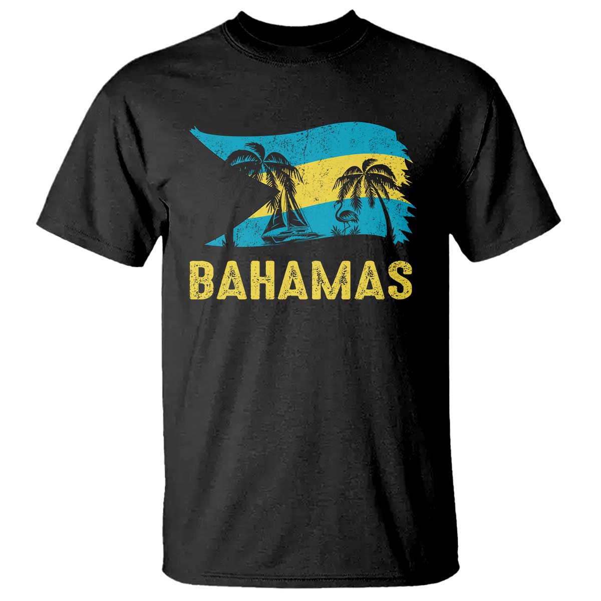 Bahamas Flag T Shirt Tropical Island Palm Trees Bahamian Gifts TS10 Black Print Your Wear