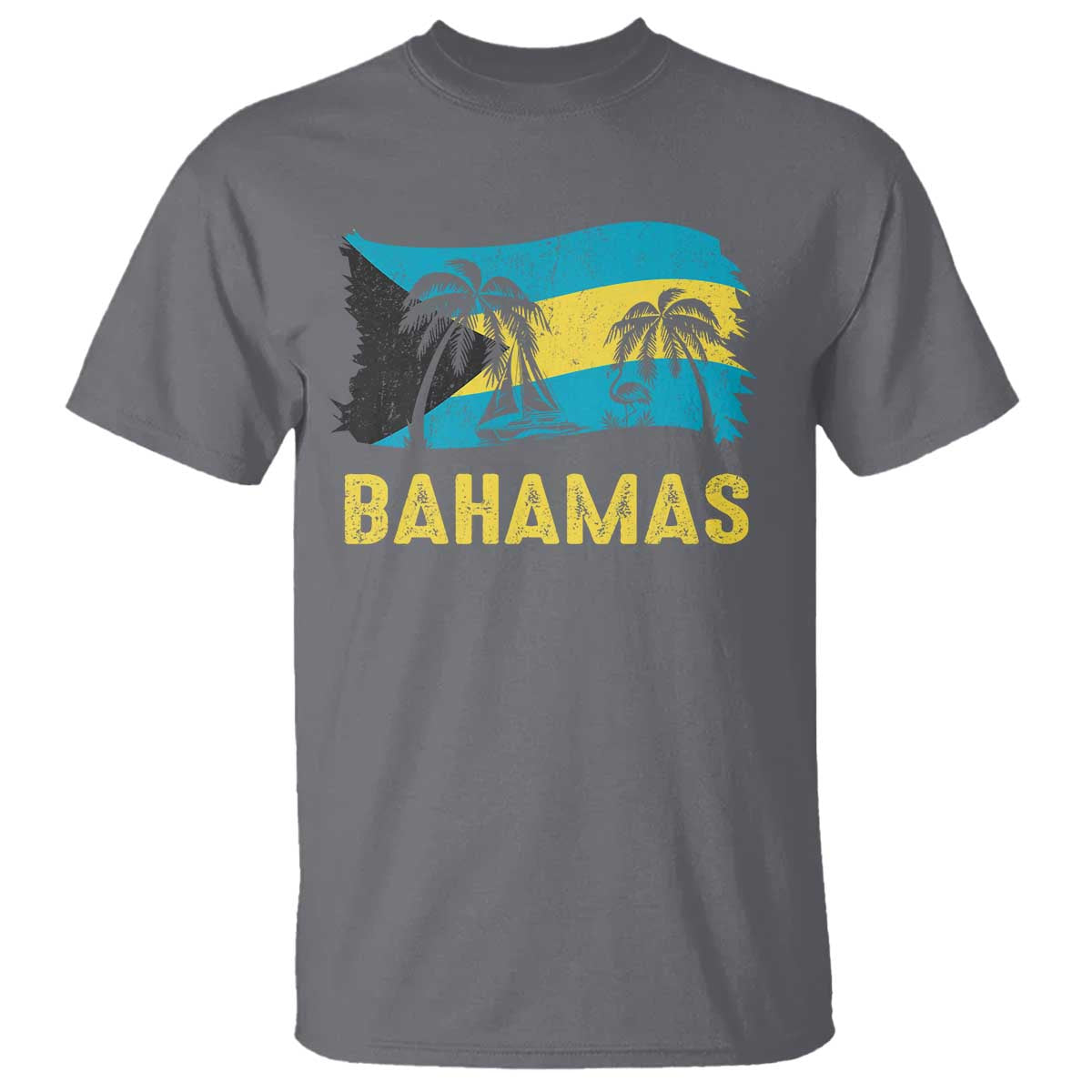 Bahamas Flag T Shirt Tropical Island Palm Trees Bahamian Gifts TS10 Charcoal Print Your Wear