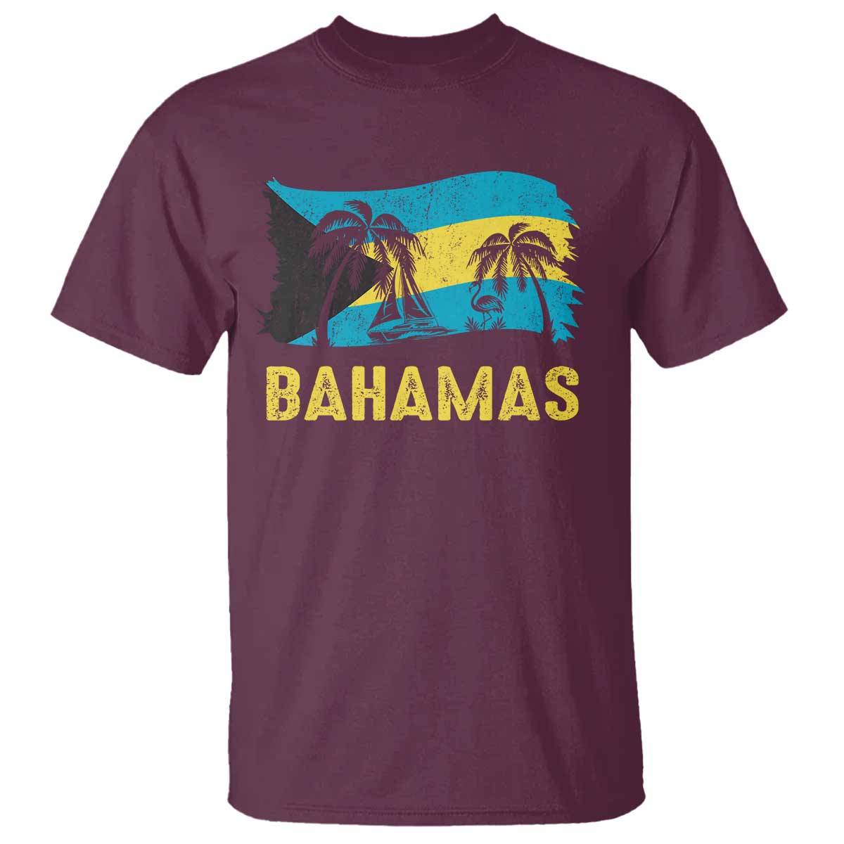 Bahamas Flag T Shirt Tropical Island Palm Trees Bahamian Gifts TS10 Maroon Print Your Wear