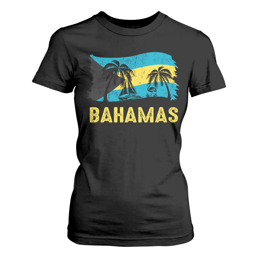 Bahamas Flag T Shirt For Women Tropical Island Palm Trees Bahamian Gifts TS10 Black Print Your Wear