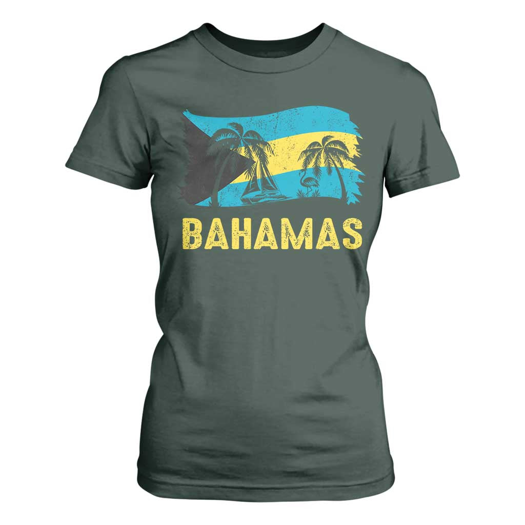 Bahamas Flag T Shirt For Women Tropical Island Palm Trees Bahamian Gifts TS10 Dark Forest Green Print Your Wear