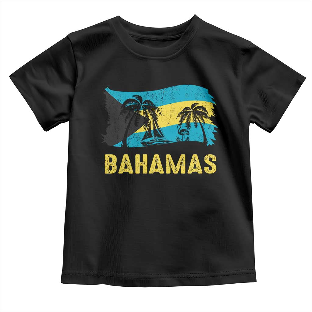 Bahamas Flag Toddler T Shirt Tropical Island Palm Trees Bahamian Gifts TS10 Black Print Your Wear