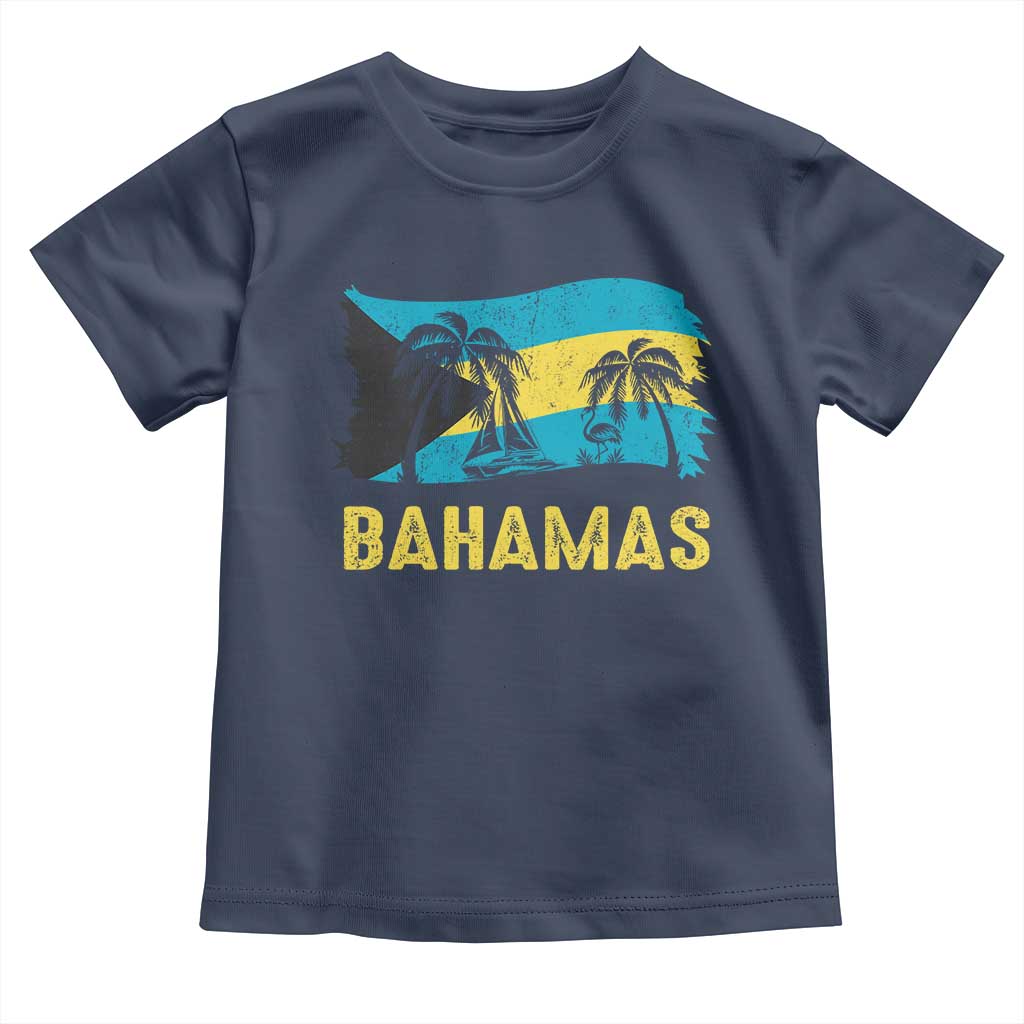 Bahamas Flag Toddler T Shirt Tropical Island Palm Trees Bahamian Gifts TS10 Navy Print Your Wear