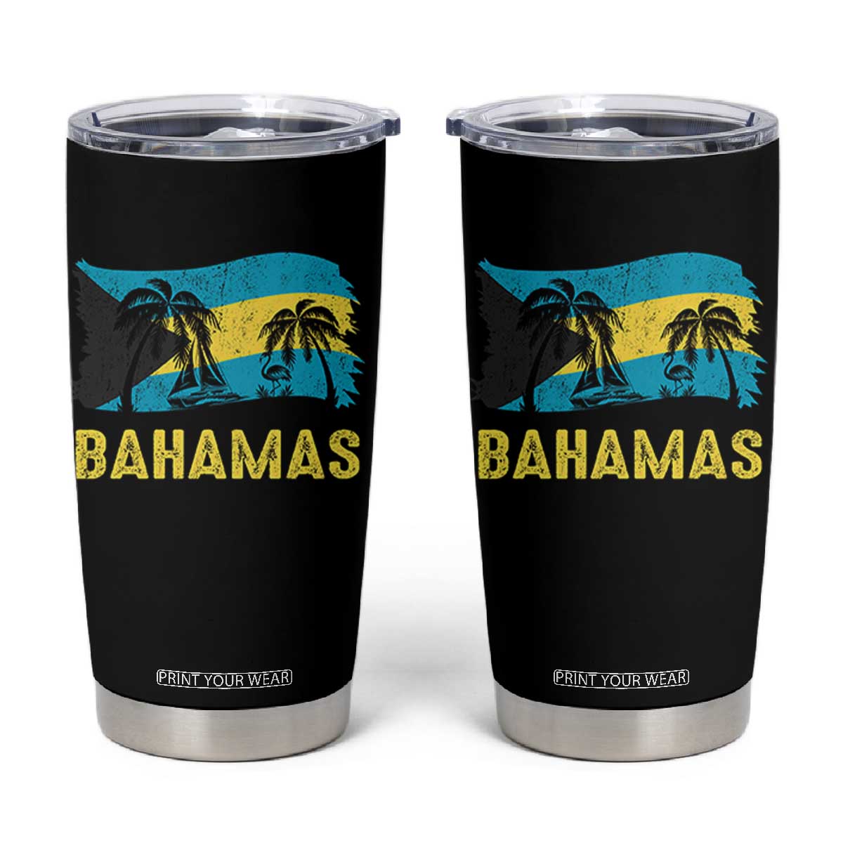 Bahamas Flag Tumbler Cup Tropical Island Palm Trees Bahamian Gifts TS10 Black Print Your Wear