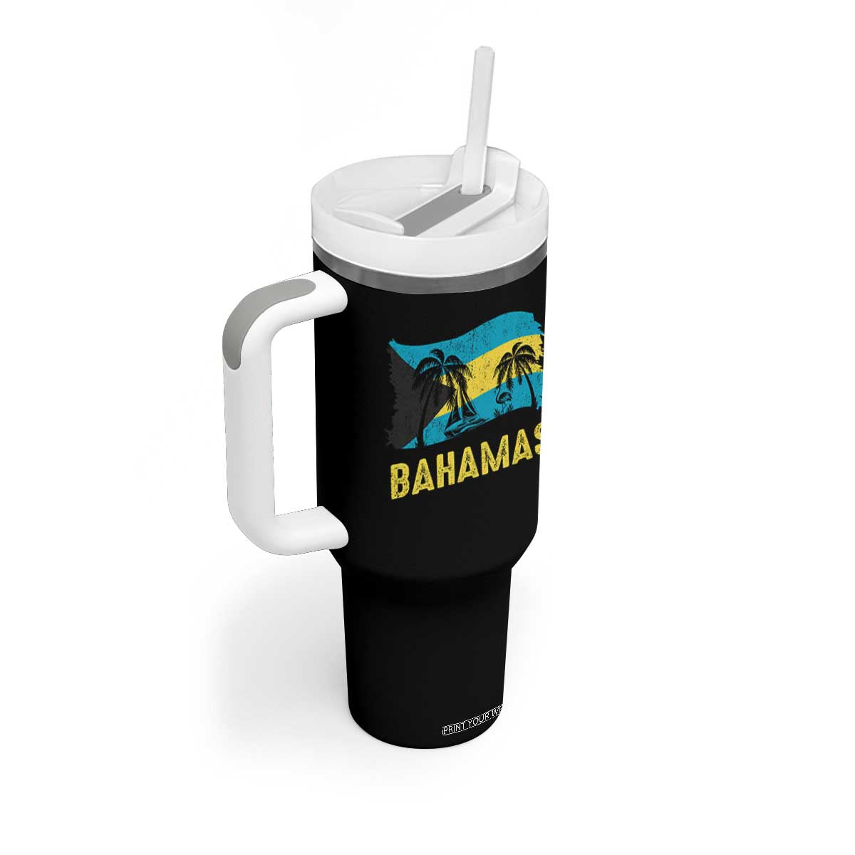 Bahamas Flag Tumbler With Handle Tropical Island Palm Trees Bahamian Gifts TS10 Print Your Wear