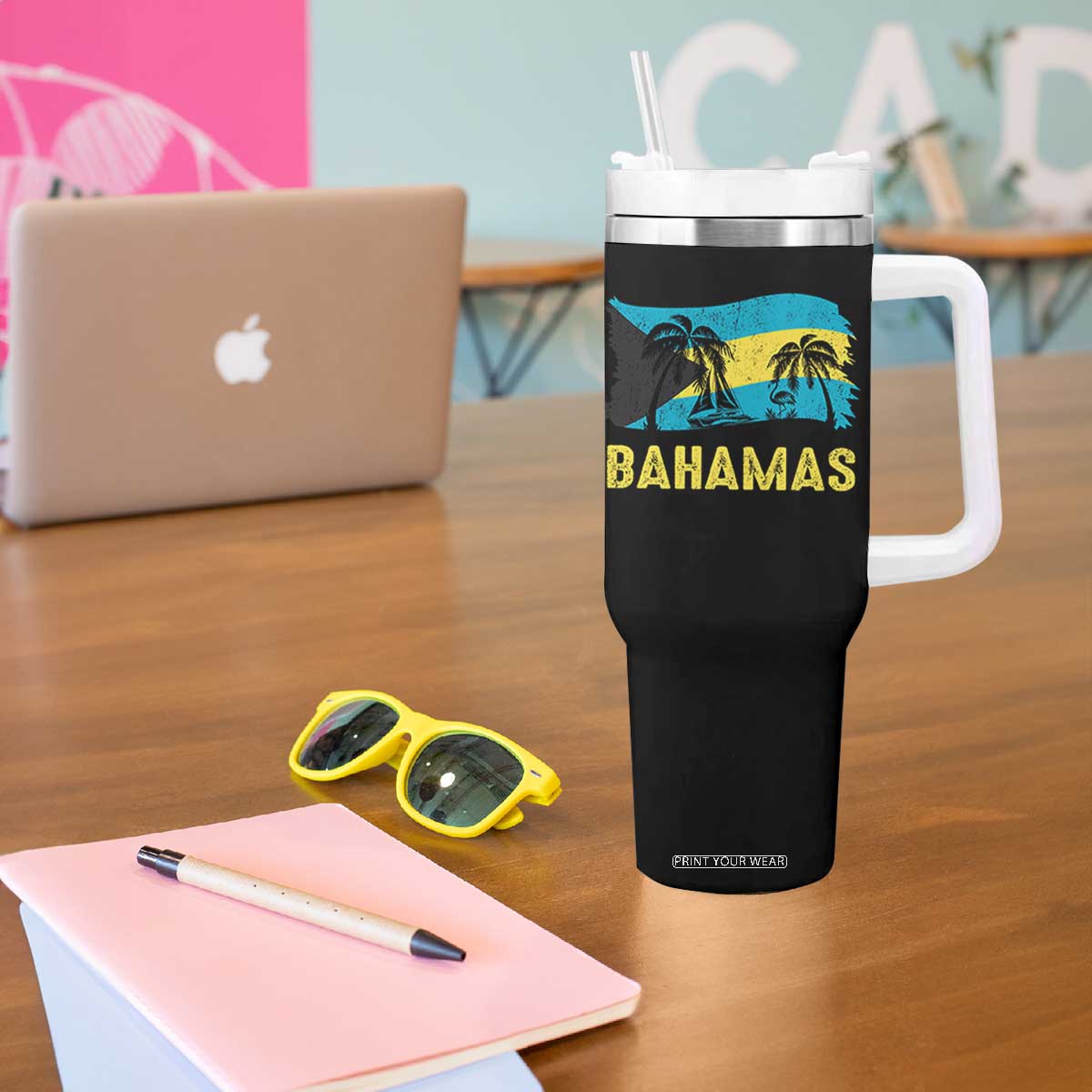 Bahamas Flag Tumbler With Handle Tropical Island Palm Trees Bahamian Gifts TS10 Print Your Wear