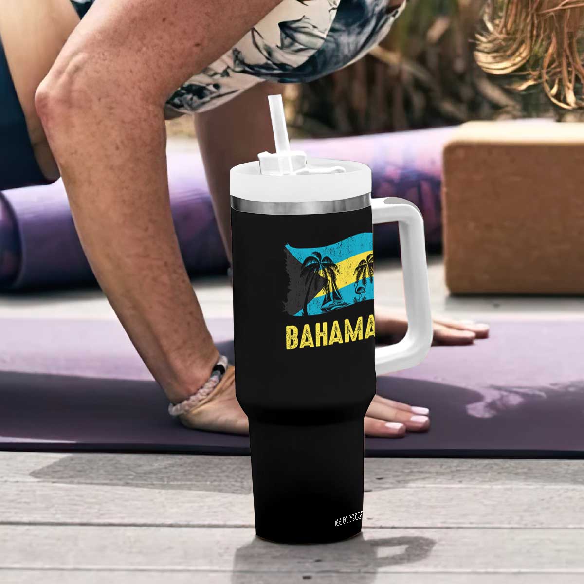 Bahamas Flag Tumbler With Handle Tropical Island Palm Trees Bahamian Gifts TS10 Print Your Wear