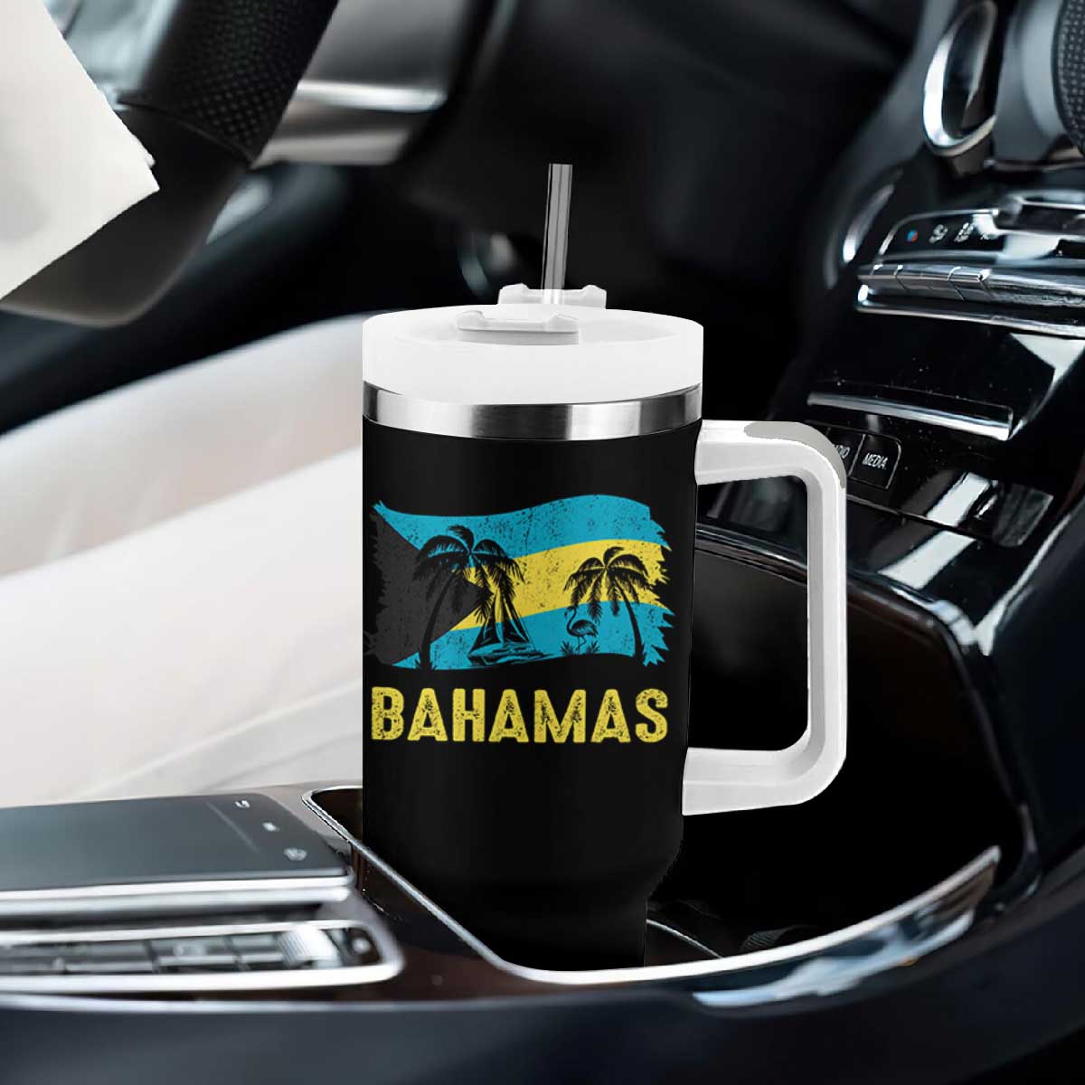 Bahamas Flag Tumbler With Handle Tropical Island Palm Trees Bahamian Gifts TS10 Print Your Wear