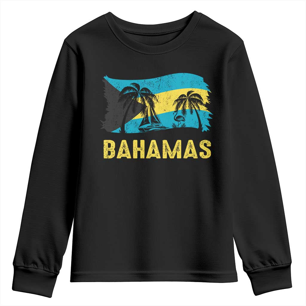 Bahamas Flag Youth Sweatshirt Tropical Island Palm Trees Bahamian Gifts TS10 Black Print Your Wear