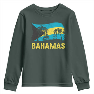 Bahamas Flag Youth Sweatshirt Tropical Island Palm Trees Bahamian Gifts TS10 Dark Forest Green Print Your Wear