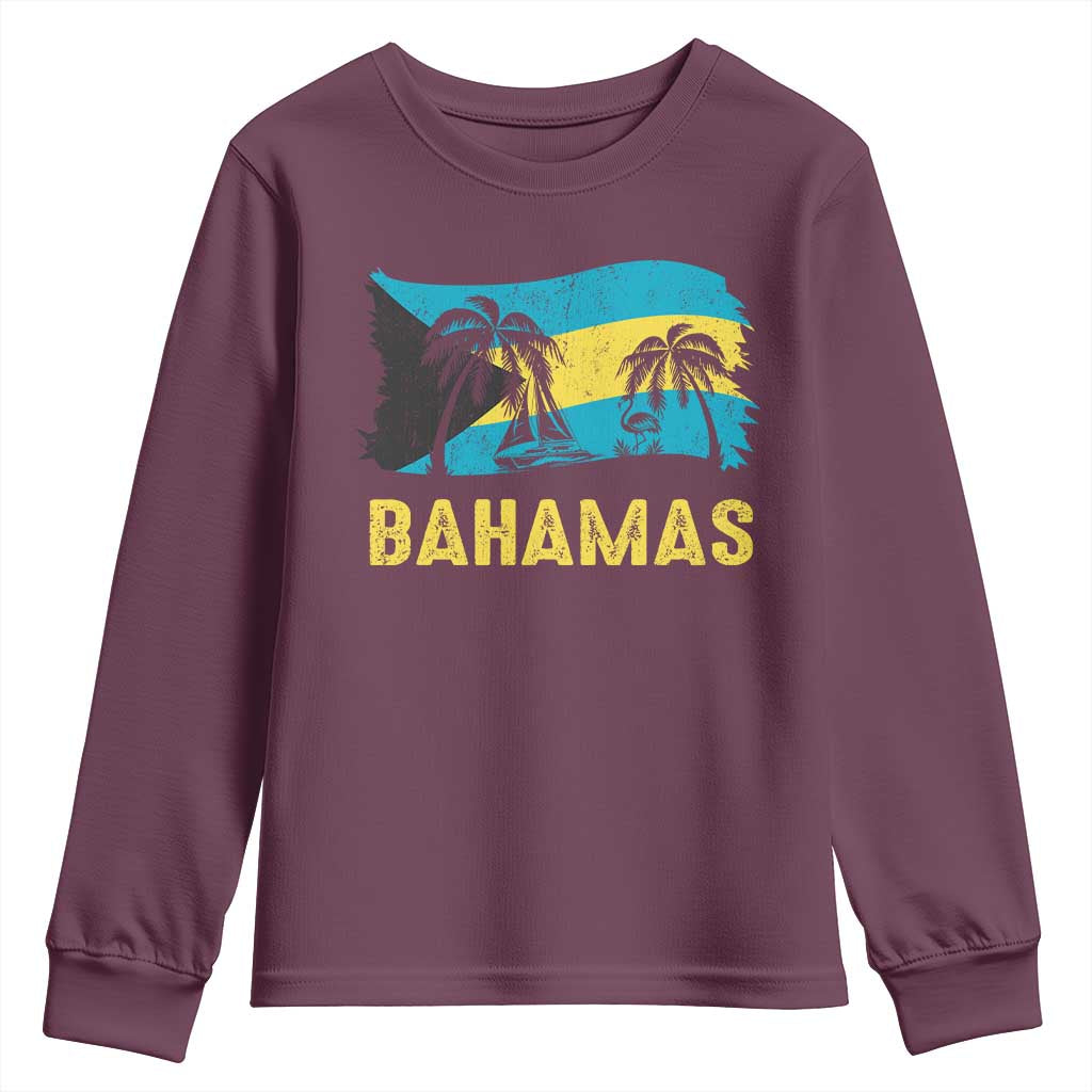Bahamas Flag Youth Sweatshirt Tropical Island Palm Trees Bahamian Gifts TS10 Maroon Print Your Wear