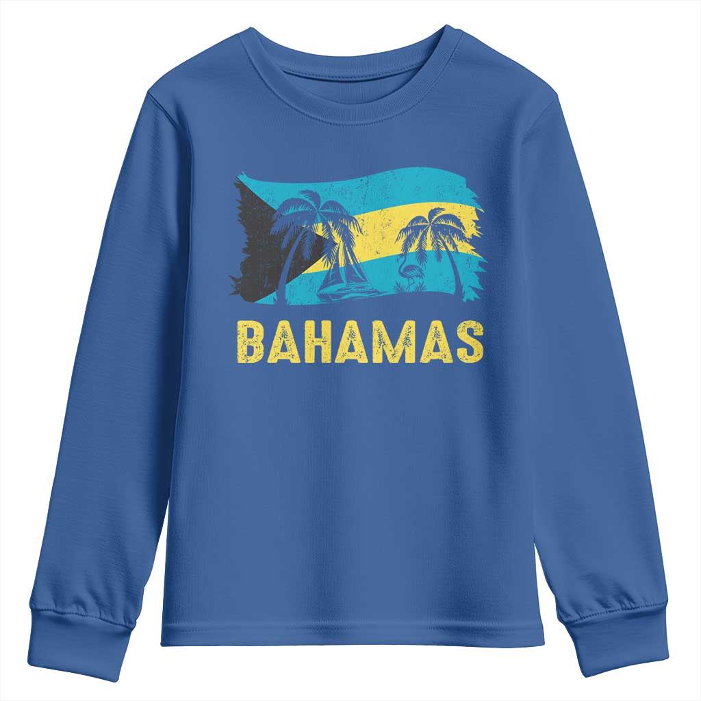 Bahamas Flag Youth Sweatshirt Tropical Island Palm Trees Bahamian Gifts TS10 Royal Blue Print Your Wear