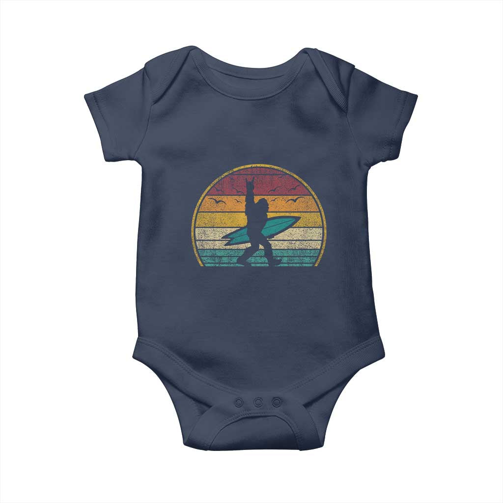 Vintage Bigfoot Surfing Baby Onesie Sasquatch Beach Vacation Retro Surf Sun Shaka TS10 Navy Print Your Wear