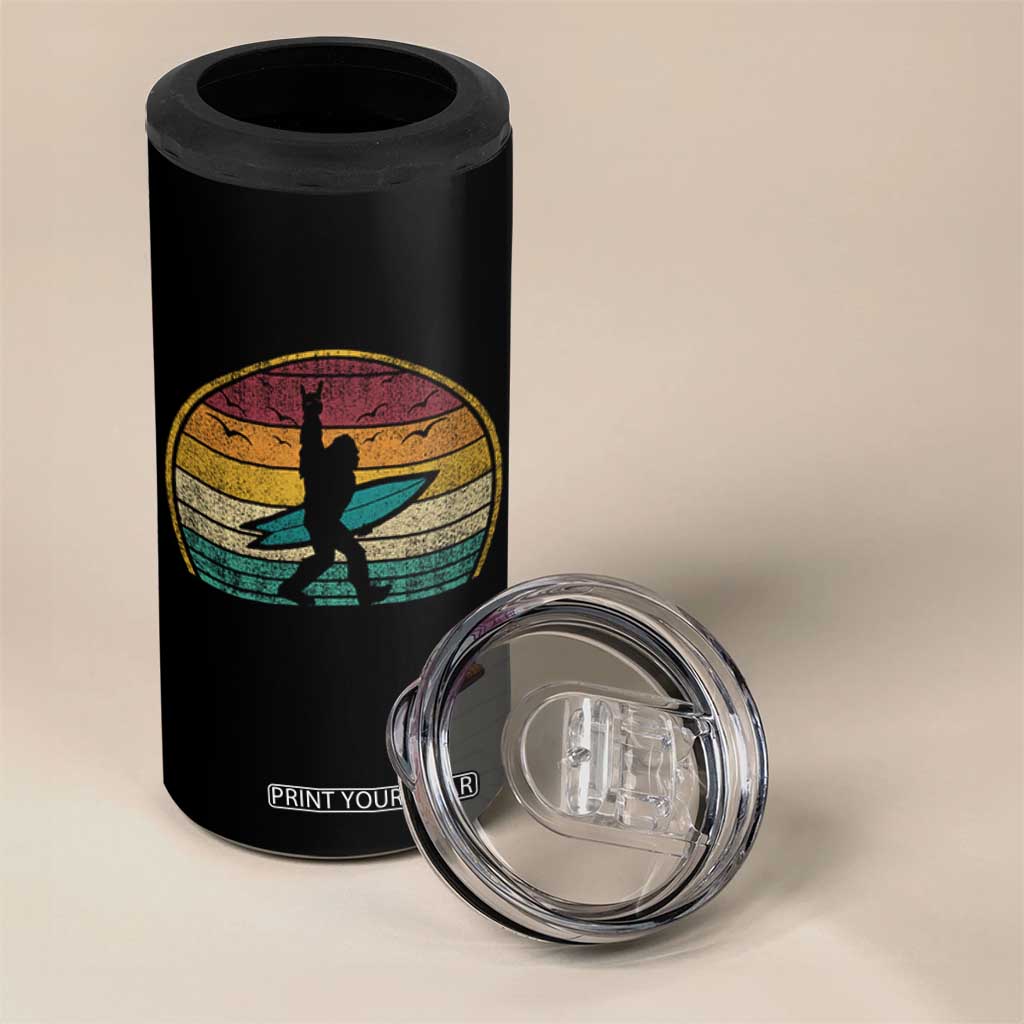 Vintage Bigfoot Surfing 4 in 1 Can Cooler Tumbler Sasquatch Beach Vacation Retro Surf Sun Shaka TS10 Print Your Wear