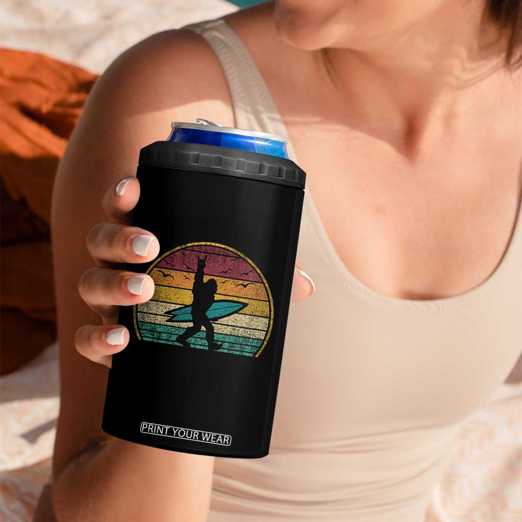 Vintage Bigfoot Surfing 4 in 1 Can Cooler Tumbler Sasquatch Beach Vacation Retro Surf Sun Shaka TS10 Print Your Wear