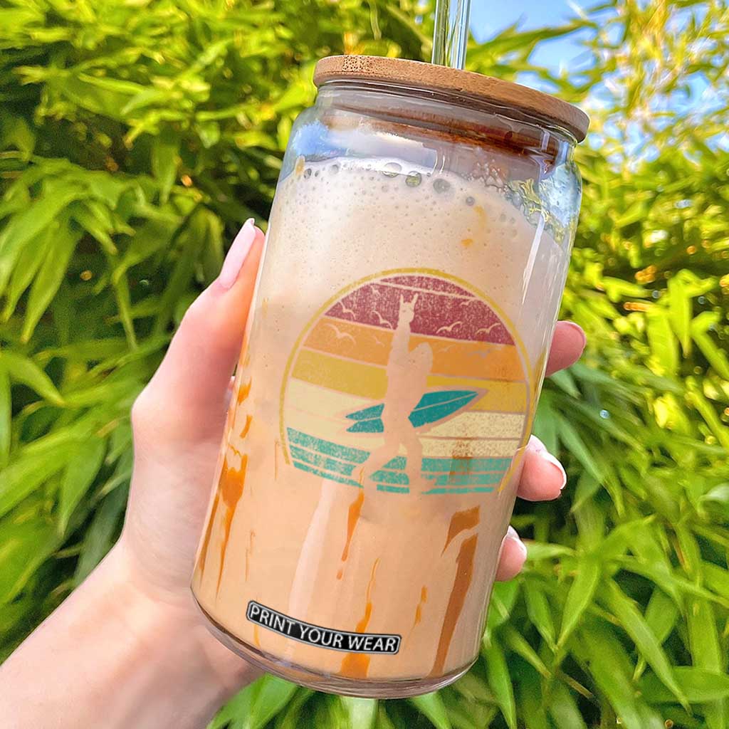 Vintage Bigfoot Surfing Glass Can Sasquatch Beach Vacation Retro Surf Sun Shaka TS10 Black Print Your Wear