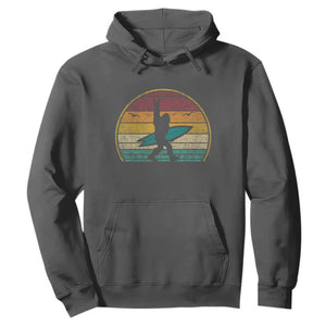 Vintage Bigfoot Surfing Hoodie Sasquatch Beach Vacation Retro Surf Sun Shaka TS10 Dark Heather Print Your Wear