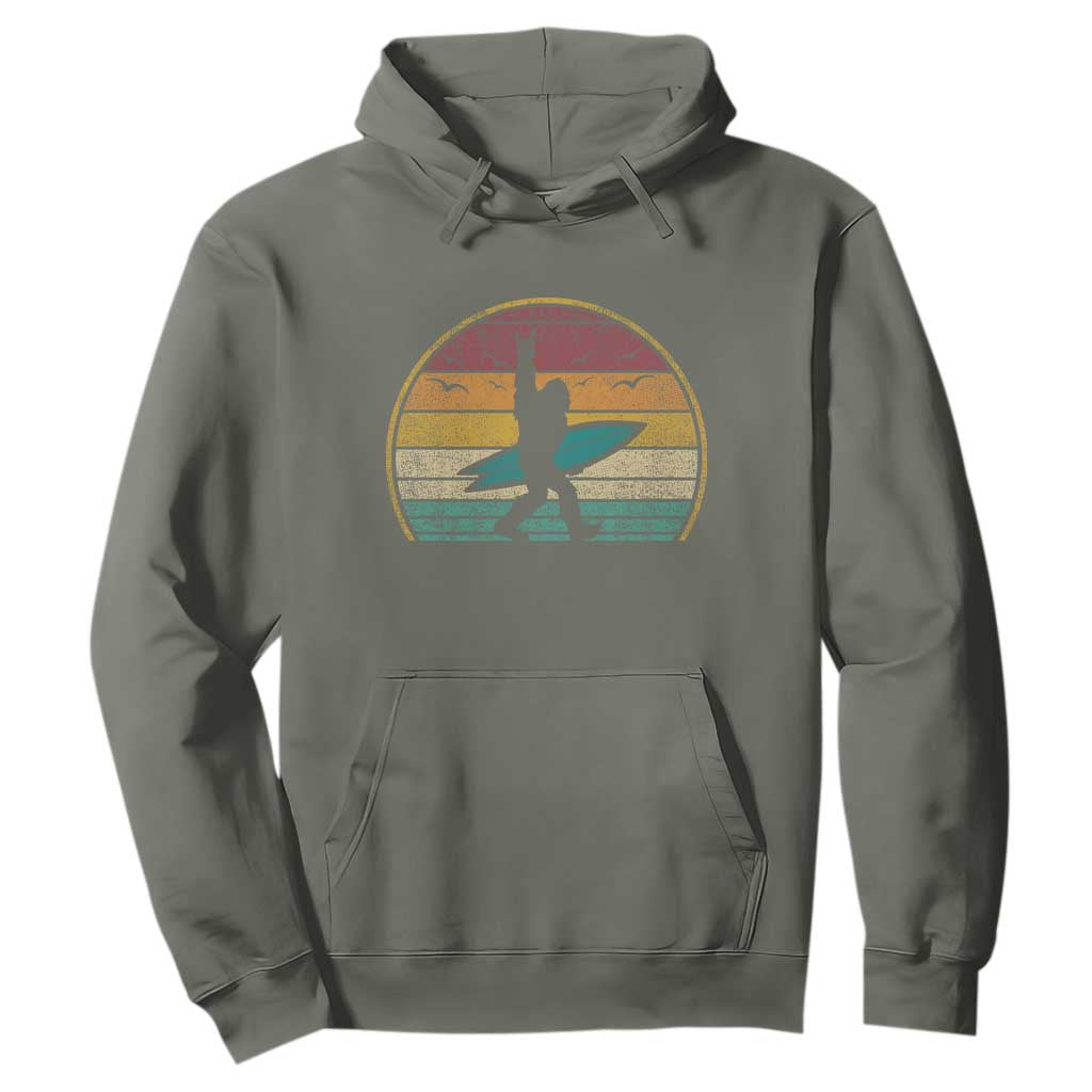 Vintage Bigfoot Surfing Hoodie Sasquatch Beach Vacation Retro Surf Sun Shaka TS10 Military Green Print Your Wear